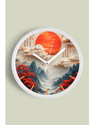 JHAAR Soyut - Bohem - Doğa - Deniz Manzaralı Modern Duvar Saati - 25CM - Önü Camlı Beyaz Kasa