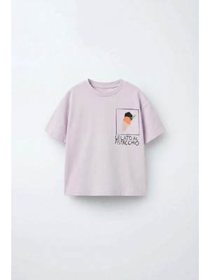 Magu Unisex Çocuk Pamuklu Lila Dondurma Baskılı Tişört - Yazı Detaylı