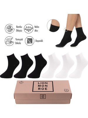 Lion Monroe Saf Bambu Kadın Lastiksiz Siyah-Beyaz Soket Dikişsiz Premium Çorap Kutulu 6'lı / Iz Bırakmaz / Sıkmayan Çorap L5952AZNB Softaura