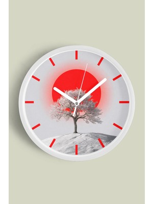 JHAAR Soyut - Bohem - Doğa - Deniz Manzaralı Modern Duvar Saati - 25CM - Önü Camlı Beyaz Kasa