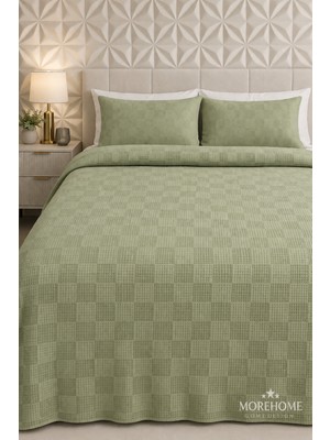 More Home Dama Desenli Tek Kişilik  Pamuklu   Pike 175 x 240 Yeşil