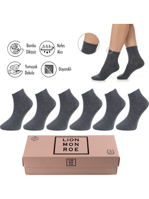 Lion Monroe Saf Bambu Kadın Lastiksiz Gri Soket Dikişsiz Premium Çorap Kutulu 6'lı / Iz Bırakmaz / Sıkmayan Çorap L5952AZNB Softaura