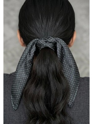 Mavi Masal Siyah Küçük Puantiyeli Kadın Bandan ve Fular