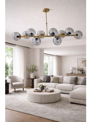 LED Yeni Model 125 cm 10 Lu Füme Camlı Eskitme Renk Lüx  Avize  Ithal Kasa