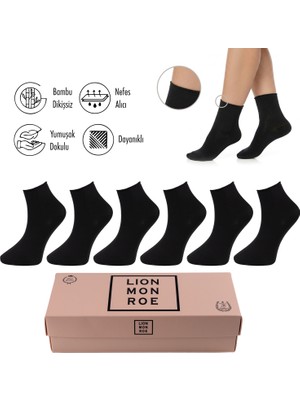 Lion Monroe Saf Bambu Kadın Lastiksiz Siyah Soket Dikişsiz Premium Çorap Kutulu 6'lı / Iz Bırakmaz / Sıkmayan Çorap L5952AZNB Softaura