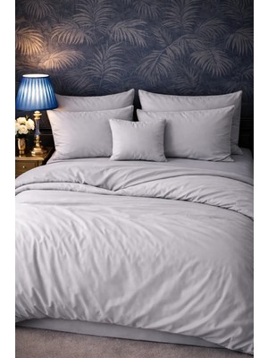 More Home  Çift Kişilik Lastikli Çarşaf Nevresim Takımı Açık Gri