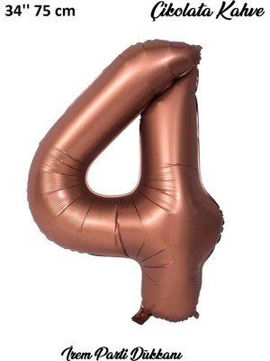 İrem Parti Dükkanı Retro Çikolata Kahve, Kahverengi 4 Yaş Rakam Balon 74 cm 34 Inç