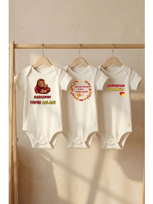 Pamuk Saray %100 Organik Pamuk Taraftar Temalı Babacım Basklı Kısa Kollu Çıtçıtlı Bebek Body Badi Zıbın