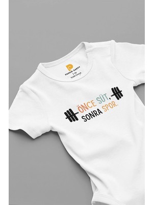 Pamuk Saray %100 Organik Önce Süt Sonra Spor Baskılı Kısa Kollu Çıtçıtlı Bebek Body Badi Zıbın