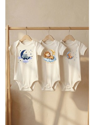 Pamuk Saray %100 Organik Uykucu Masal Hayvanları Basklı Kısa Kollu Çıtçıtlı Bebek Body Badi Zıbın