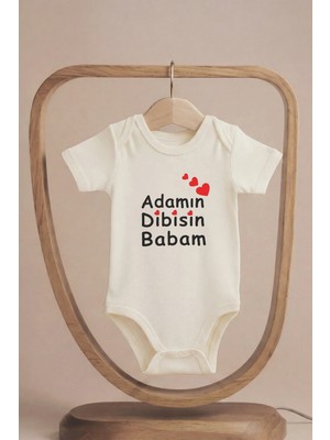 Pamuk Saray Organik %100 Pamuklu Adamın Dibisin Babam Baskılı Kısa Kollu Çıtçıtlı Bebek Body Badi Zıbın