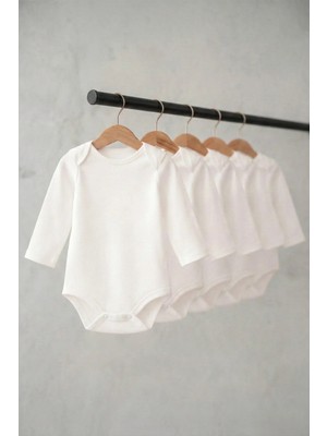 Pamuk Saray Bebek Uzun Kollu Zıbın %100 Pamuk Amerikan Yaka Çıtçıtlı Body Kırık Beyaz 0-36 Ay 5 Adet