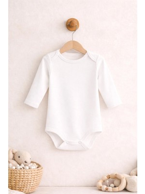 Pamuk Saray Bebek Uzun Kollu Zıbın %100 Pamuk Amerikan Yaka Çıtçıtlı Body Kırık Beyaz 0-36 Ay 1 Adet