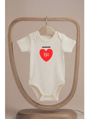 Pamuk Saray Organik %100 Pamuk Annemin Aşkı Baskılı Kısa Kollu Bebek Body Çıtçıtlı Badi Zıbın Tulum