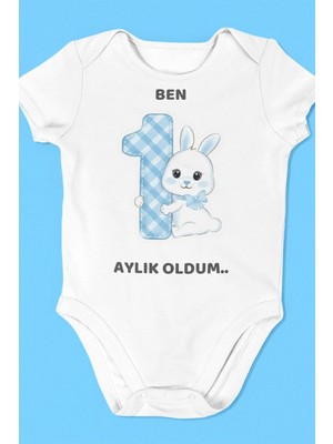Pamuk Saray Organik %100 Pamuk Aylık Oldum Baskılı Bebek Zıbını Her Ay Için Body Tulum 12 Adet