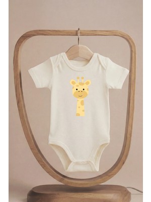 Pamuk Saray Organik %100 Pamuklu Sevimli Zürafa Baskılı Kısa Kollu Çıtçıtlı Bebek Body Badi Zıbın