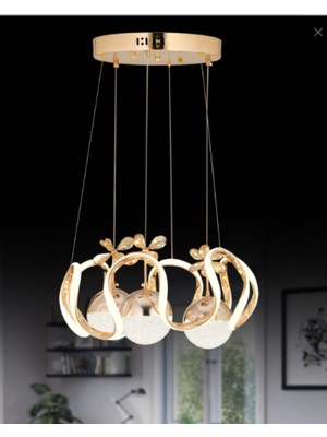 Kumsar Aydınlatma Kumandalı 3 Renk Işık Özellikli 4 Toplu Modern Gold Kaplama Sarkıt LED Avize ( Oturma Odas - Salon - Çocuk Odası ) Avize