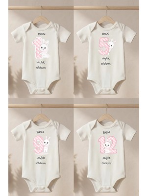 Pamuk Saray Organik %100 Pamuk Aylık Oldum Baskılı Bebek Zıbını Her Ay Için Body Tulum 12 Adet