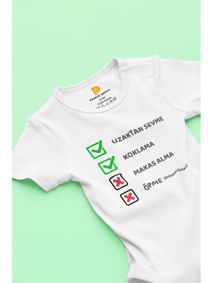 Pamuk Saray Organik %100 Pamuk Uzaktan Sev Öpme Baskılı Kısa Kollu Çıtçıtlı Bebek Body Badi Zıbın