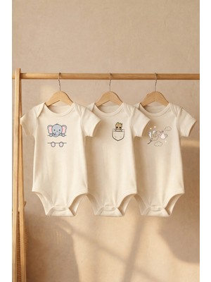 Pamuk Saray %100 Pamuk Sevimli Hayvanlar Baskılı Bebek Zıbın Seti Bebek Body Seti 3’lü