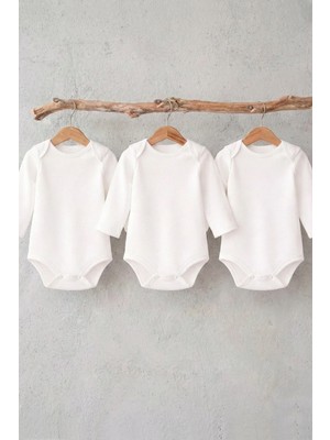 Pamuk Saray Bebek Uzun Kollu Zıbın %100 Pamuk Amerikan Yaka Çıtçıtlı Body Kırık Beyaz 0-36 Ay 3 Adet