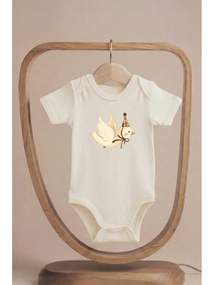 Pamuk Saray Organik %100 Pamuklu Sevimli Uçan Kuş Baskılı Kısa Kollu Çıtçıtlı Bebek Body Badi Zıbın