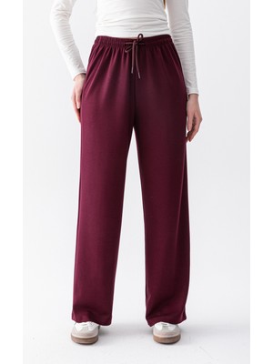 Warasiva Kadın Mürdüm Modal Kumaş Yumuşak Dokulu Geniş Kesim Eşofman Altı