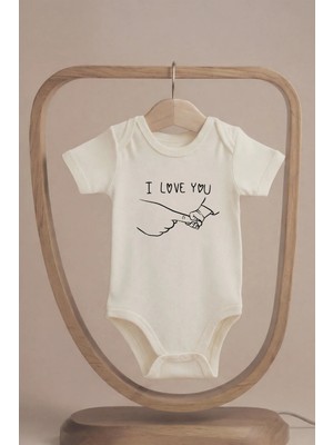 Pamuk Saray Organik %100 Pamuk Seni Seviyorum Baskılı Kısa Kollu Bebek Body Çıtçıtlı Badi Zıbın Tulum