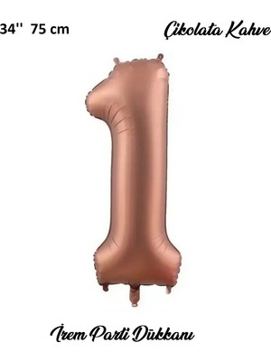 İrem Parti Dükkanı Retro Çikolata Kahve, Kahverengi 1 Yaş Rakam Balon 74 cm 34 Inç