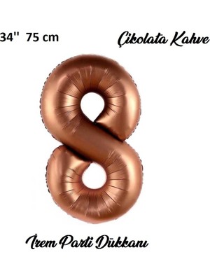 İrem Parti Dükkanı Retro Çikolata Kahve, Kahverengi 8 Yaş Rakam Balon 74 cm 34 Inç