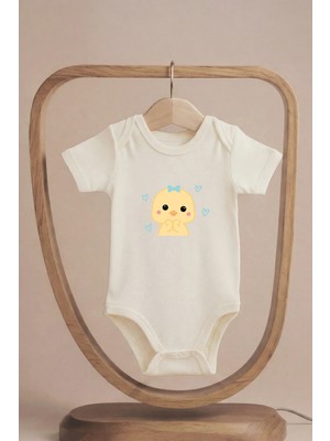 Pamuk Saray Organik %100 Pamuklu Sevimli Civciv Baskılı Kısa Kollu Çıtçıtlı Bebek Body Badi Zıbın