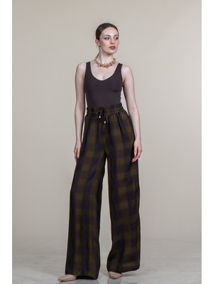 MissVina Ekose Desen Beli Lastikli Bol Paça Pantolon 30377