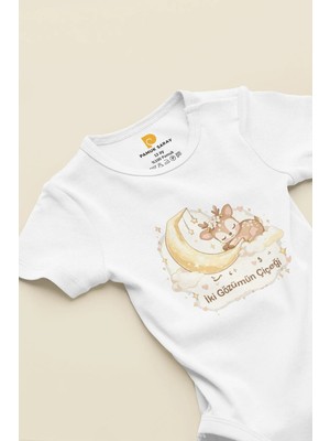 Pamuk Saray Organik %100 Pamuk Sevimli Geyik Baskılı Kısa Kollu Çıtçıtlı Bebek Body Badi Zıbın