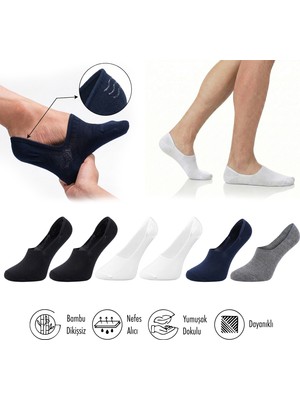 Lion Monroe Bambu Erkek Babet Siyah Çorap Dikişsiz Görünmez Kaydırmaz Topuk Silikonlu Premium 6'lı Paket L5952AZNB Softaura