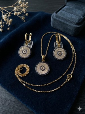 Anka Select El Yapımı Zirkon Taşlı Bronz Takı Seti – Şık Küpe ve Kolye Seti | Zarif Kadın Takı