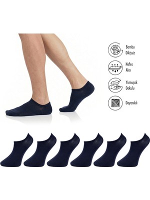 Lion Monroe Saf Bambu Erkek Sneaker Lacivert Çorap Dikişsiz Görünmez Bilekte Spor Çorap Premium 6'lı L5952AZNB Softaura