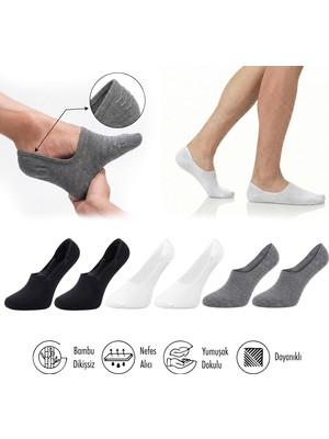 Lion Monroe Bambu Erkek Babet Siyah Çorap Dikişsiz Görünmez Kaydırmaz Topuk Silikonlu Premium 6'lı Paket L5952AZNB Softaura