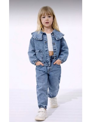 Kız Çocuk Giyim Bayramlık Kot Takım Badi Dahil 3 Parça