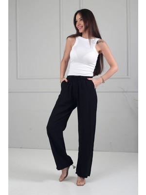By Saygı Kadın Beli Lastikli Cepli Çilek Bol Paça Pantolon