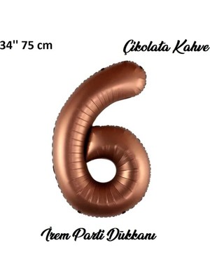 İrem Parti Dükkanı Retro Çikolata Kahve, Kahverengi 6 Yaş Rakam Balon 74 cm 34 Inç