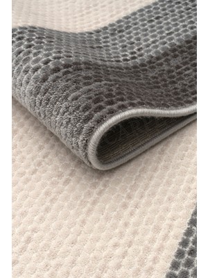 Ecosia NEHIR31 %100 Akrilik Krem - Gri Parlak Iplik Makine Yolluk Mutfak Koridor Salon Yatak Odası Halısı