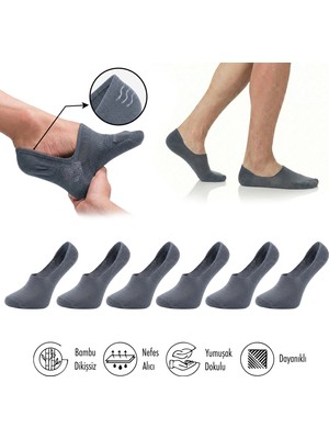 Lion Monroe Bambu Erkek Babet Siyah Çorap Dikişsiz Görünmez Kaydırmaz Topuk Silikonlu Premium 6'lı Paket L5952AZNB Softaura