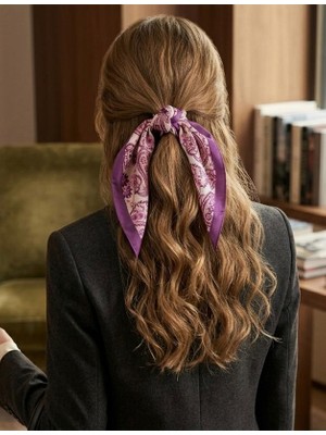 Mavi Masal Tropikal Basklı Kadın Mor Saç Aksesuar Bandana ve Fular