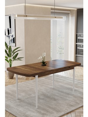 Baresmu Barmas Mutfak Masası 80X132 cm Mdf Tabla | Siyah/beyaz Metal Ayak | Modern Mutfak/salon/yemek Masası