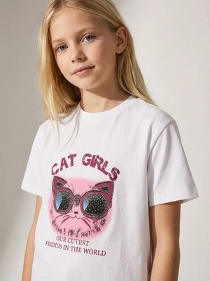Zekids Kız Çocuk Cat Girls Baskılı T-Shirt