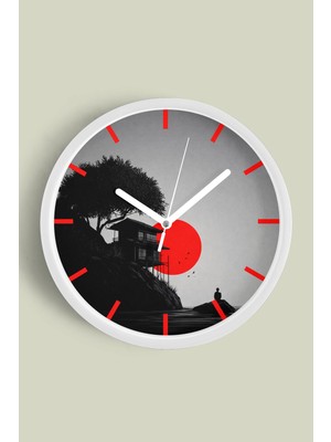 JHAAR Soyut - Bohem - Doğa - Deniz Manzaralı Modern Duvar Saati - 25CM - Önü Camlı Beyaz Kasa