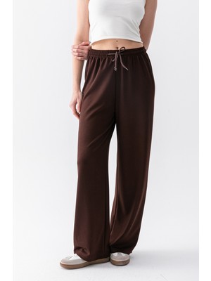 Warasiva Kadın Kahverengi Modal Kumaş Yumuşak Dokulu Geniş Kesim Eşofman Altı