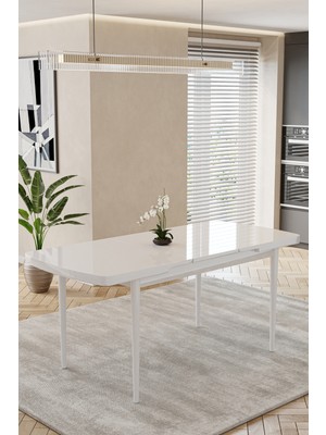 Baresmu Barmas Mutfak Masası 80X132 cm Mdf Tabla | Siyah/beyaz Metal Ayak | Modern Mutfak/salon/yemek Masası