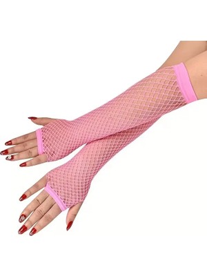 Uravas Store 80’ler 90’lar Neon Pembe File Parmaksız Eldiven 26 cm