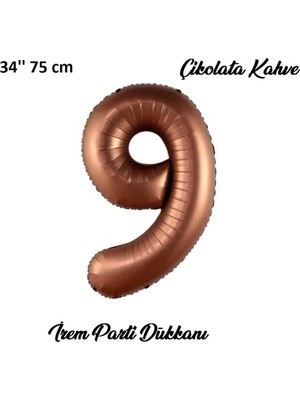 İrem Parti Dükkanı Retro Çikolata Kahve, Kahverengi 9 Yaş Rakam Balon 74 cm 34 Inç